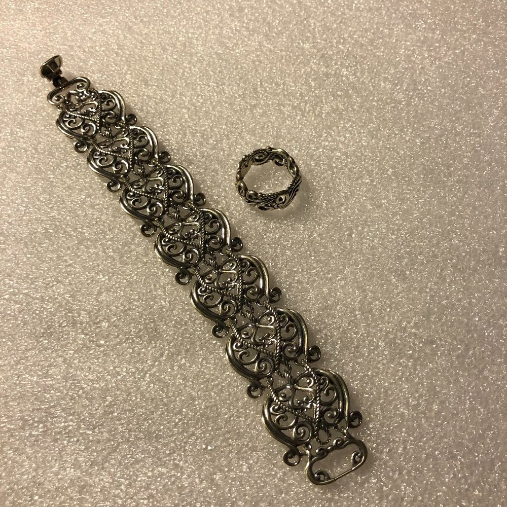 Carolyn Pollack 925 Silver Wide Filigree Link Bracelet & Ring